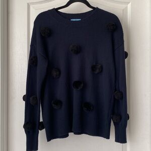 Adorable sweater. Navy with black fuzzy balls. Made by CeCe size small.
